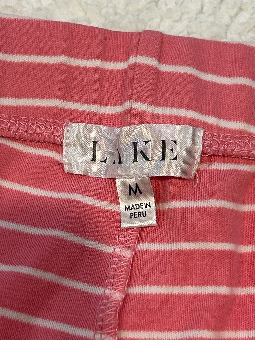 LAKE Pima Cotton Pajama Pants size Medium Deep Coral and White Stripes - Picture 6 of 13